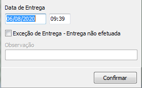Data hora e excecao de entrega