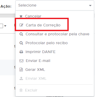 Opção Carta de Correção
