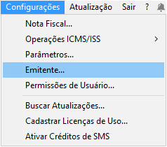 Acesso a Configurações > Emitente no Clipp Store Configurações do Emitente