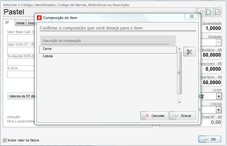 Item lançado na NF-e
