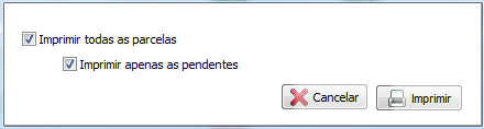 Opções de impressão das parcelas