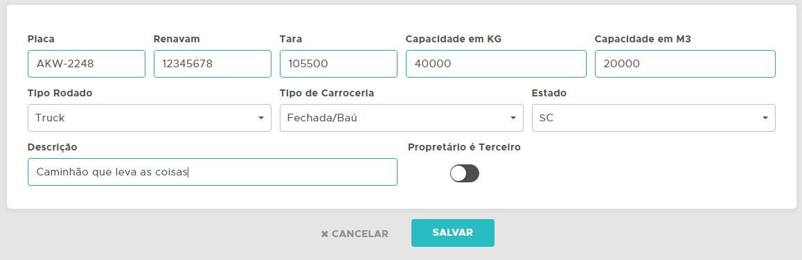 Dados do veículo