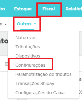 Acesso as configuracoes em Fiscal Outros Configuracoes em Fiscal Outros