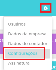 Acesso ao menu Configurações do Clipp360 Menu Configurações