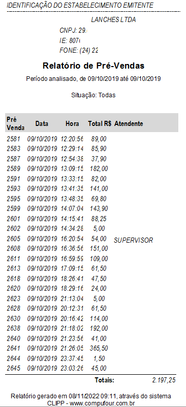 Impressão de conferência