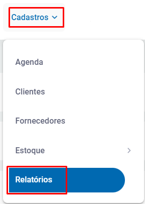 Menu Cadastros - Relatórios no ZWeb Relatórios de Cadastros