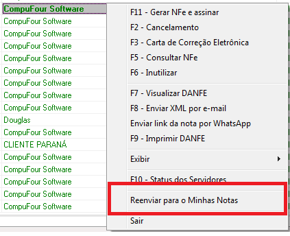 Reenviar nota para o Minhas Notas