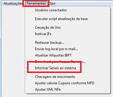 Informar seriais ao sistema