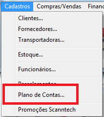Menu Cadastros - Plano de contas