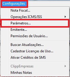 Acesso a Configuracoes e Parametros no Clipp Menu Configuracoes Parametros