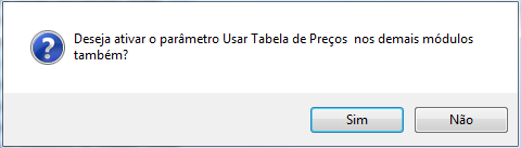 Confirmação para acionar a tabela de preços
