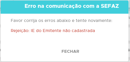 Rejeição IE do emitente não cadastrada