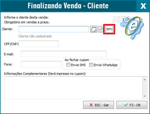 Consulta SPC no fechamento da NFC-e