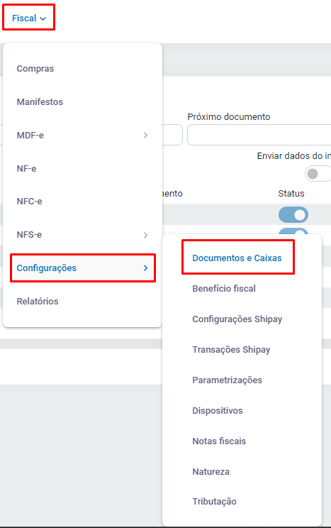 Documentos e Caixas