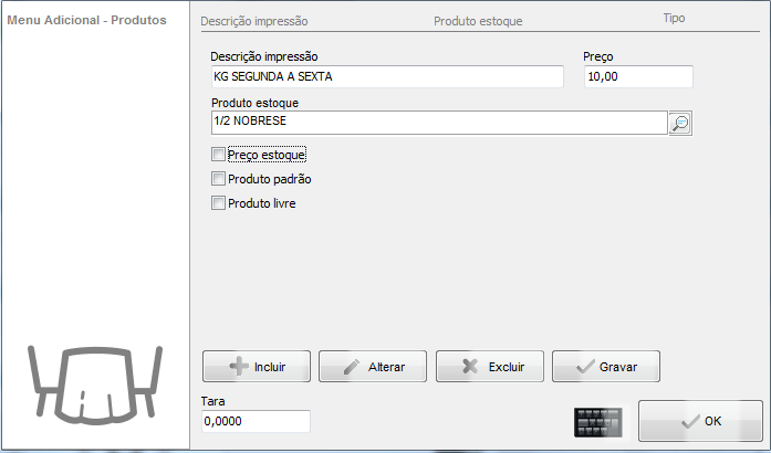 Tela de cadastro do produto para Auto Atendimento Cadastro do produto Pesa Rápido