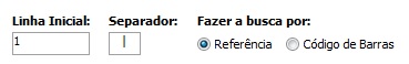 Opções da importação