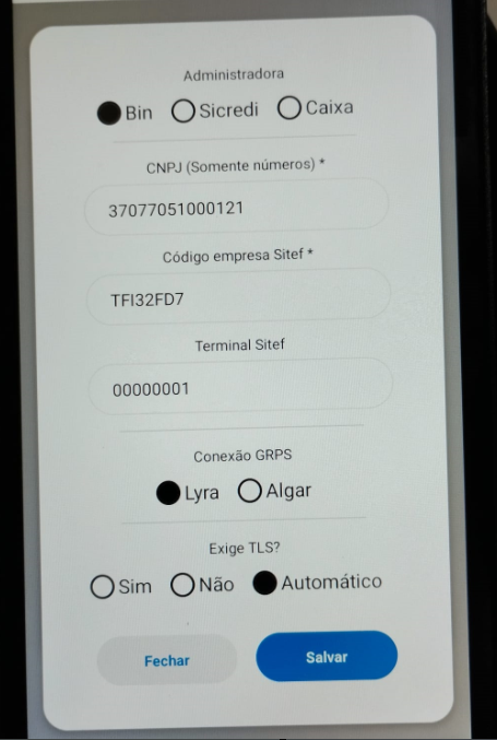 Configuracao administradora Sicredi