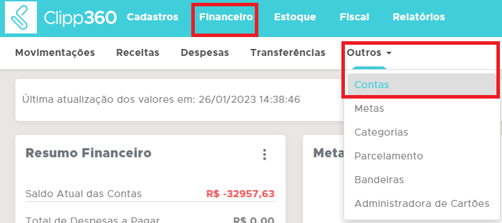 Acesso a Financeiro, Contas Financeiro Contas