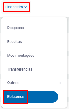 Menu Financeiro - Relatórios no ZWeb Relatórios Financeiros