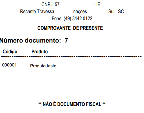 Comprovante de presente impresso Comprovante de presente
