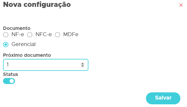 Selecao da opcao Gerencial e proximo numero de documento Configuracao gerencial