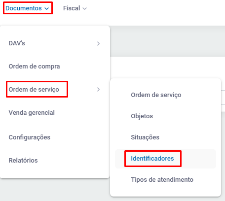 Menu de identificadores