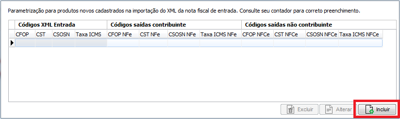 Botão Incluir