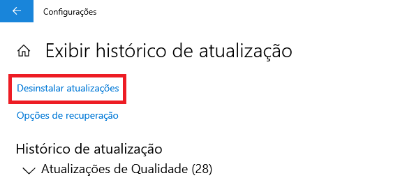 Desinstalar atualizações