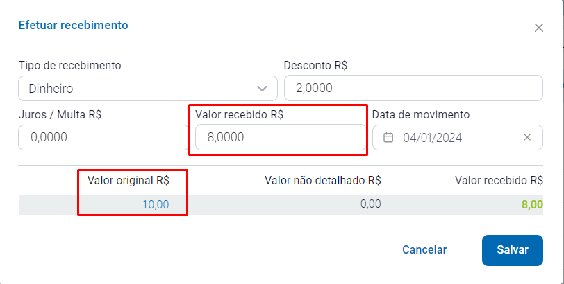 Valor parcial recebido