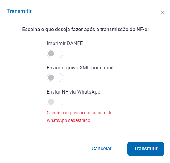 Opções após a transmissão da NF-e