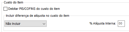 Diferença de alíquota no custo do item
