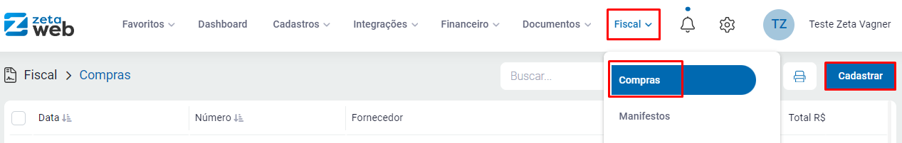Menu Fiscal - Compras