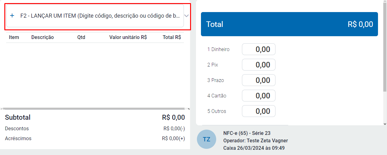 Informar o item da venda pressionando F2 Informar item com F2