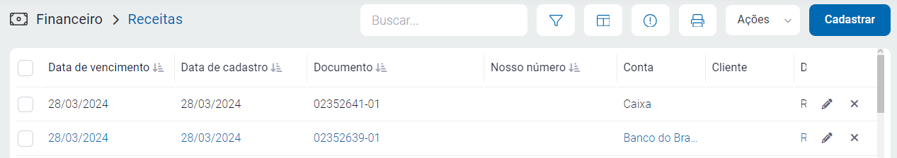 Parcelas pendentes de recebimento no financeiro Parcelas pendentes no financeiro