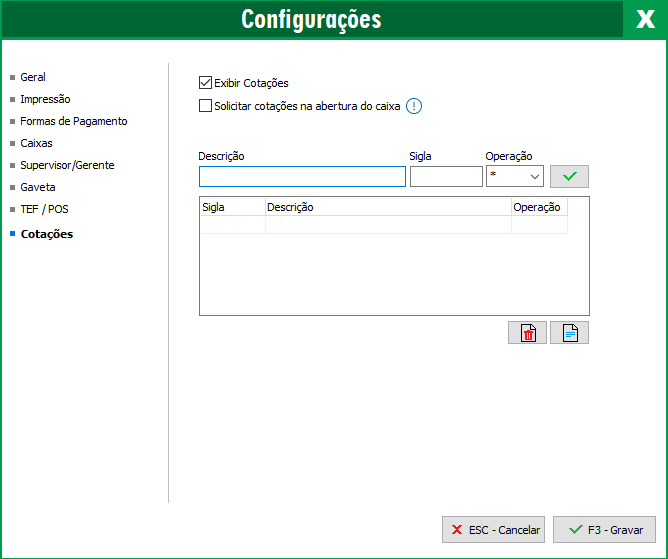 Aba Cotações