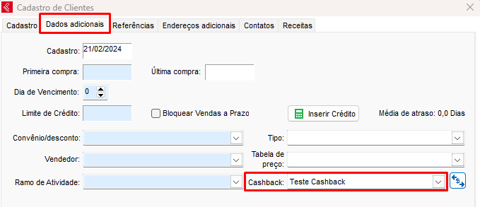 Campo Cashback nos Dados adicionais