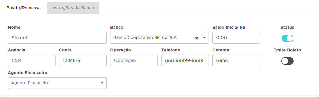 Cadastro da conta Sicredi