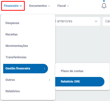 Menu Relatório DRE no ZetaWeb