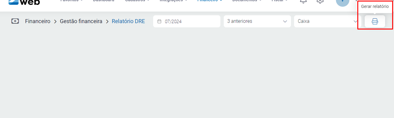 Botão gerar relatório DRE