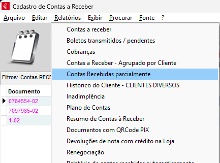 Relatorio de contas parciais