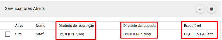 Campos de requisicao e resposta do TEF
