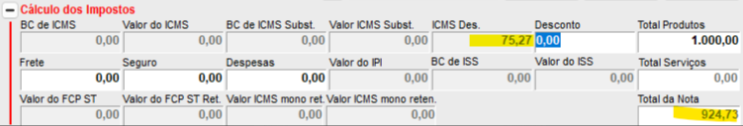 Exemplo de calculo de ICMS desonerado com CST 40 emitente RJ 7 por cento Calculo CST 40 RJ 7 por cento