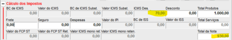 Exemplo de calculo de ICMS desonerado com CST 41 emitente RJ 7 por cento Calculo CST 41 RJ 7 por cento