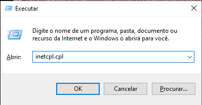 Executar inetcpl.cpl