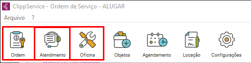 Módulos Ordem de Serviço, Atendimento e Oficina do Clipp Service Módulos do Clipp Service