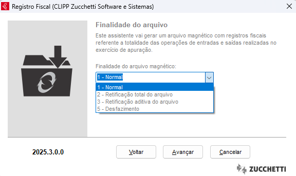 Opções de finalidade do Sintegra
