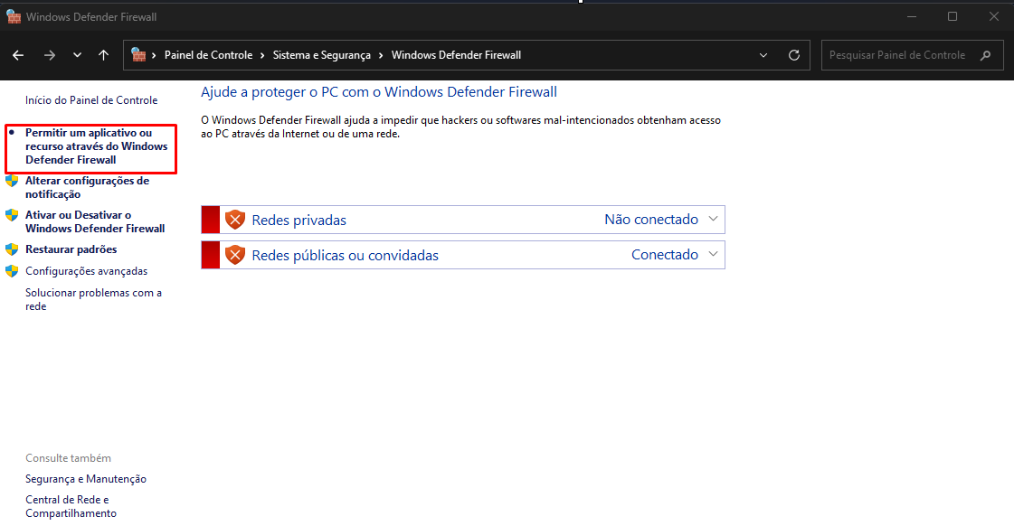 Permitir um programa pelo Firewall