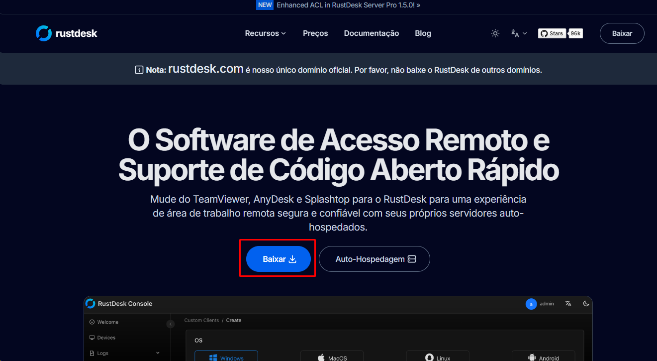 Site oficial do RustDesk