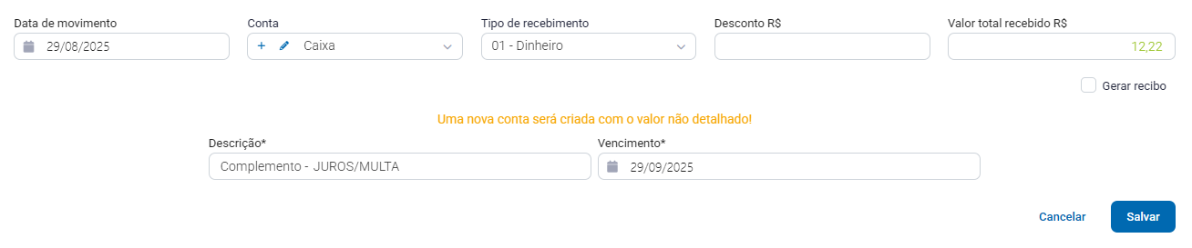 Preenchimento do valor recebido parcial
