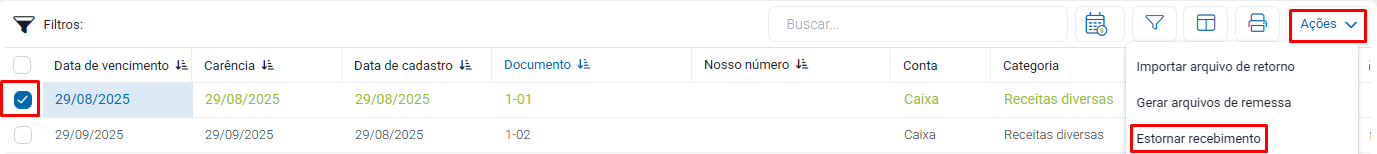 Estornar Recebimento